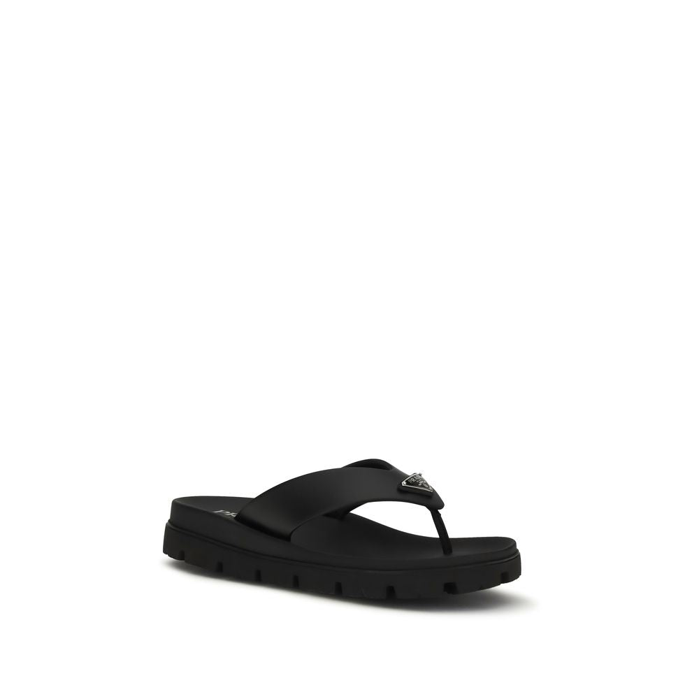 Prada Calf Leather Flat Sandals in Brown