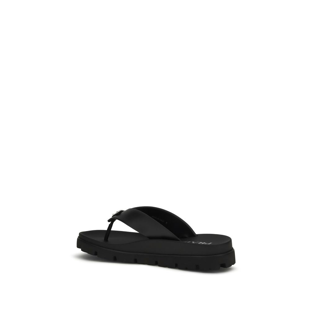 Prada Calf Leather Flat Sandals in Brown