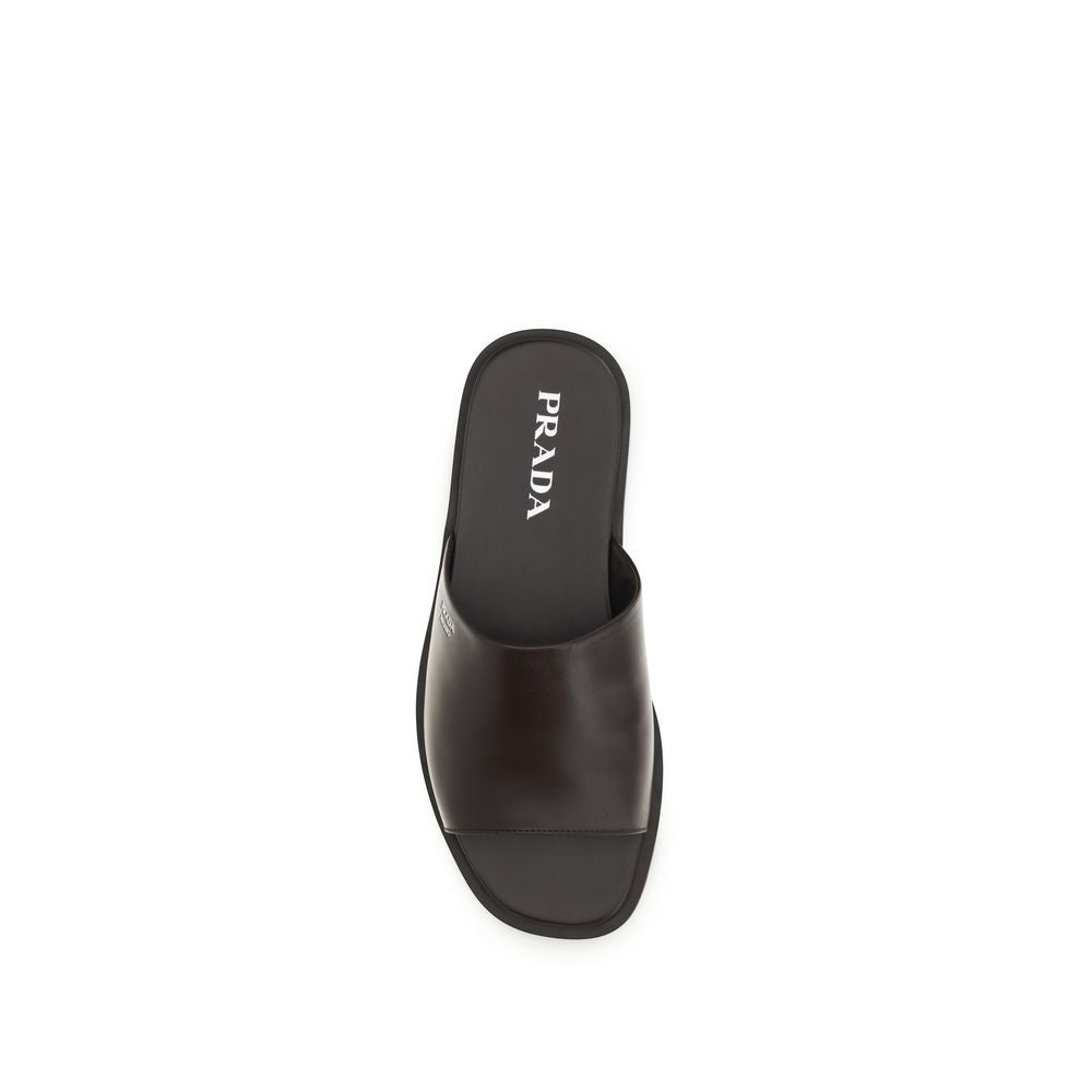 Prada Calf Leather Flat Sandals in Brown