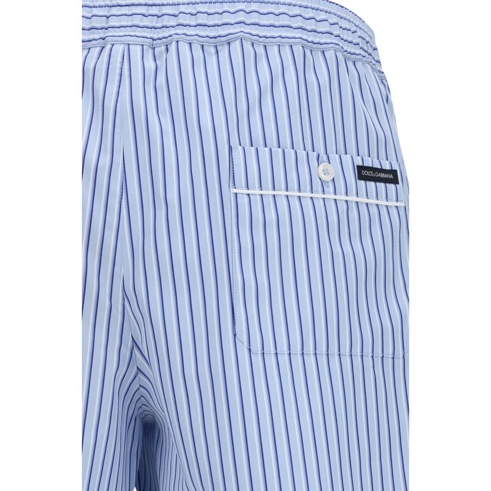 Dolce & Gabbana Striped Cotton Bermuda Shorts in Blue