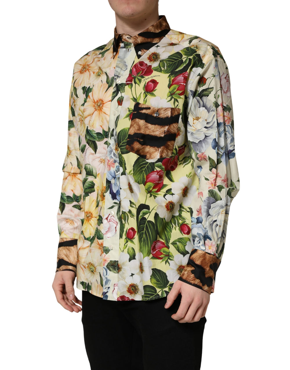Dolce & Gabbana Floral Animal Print Collared Shirt in Multicolor