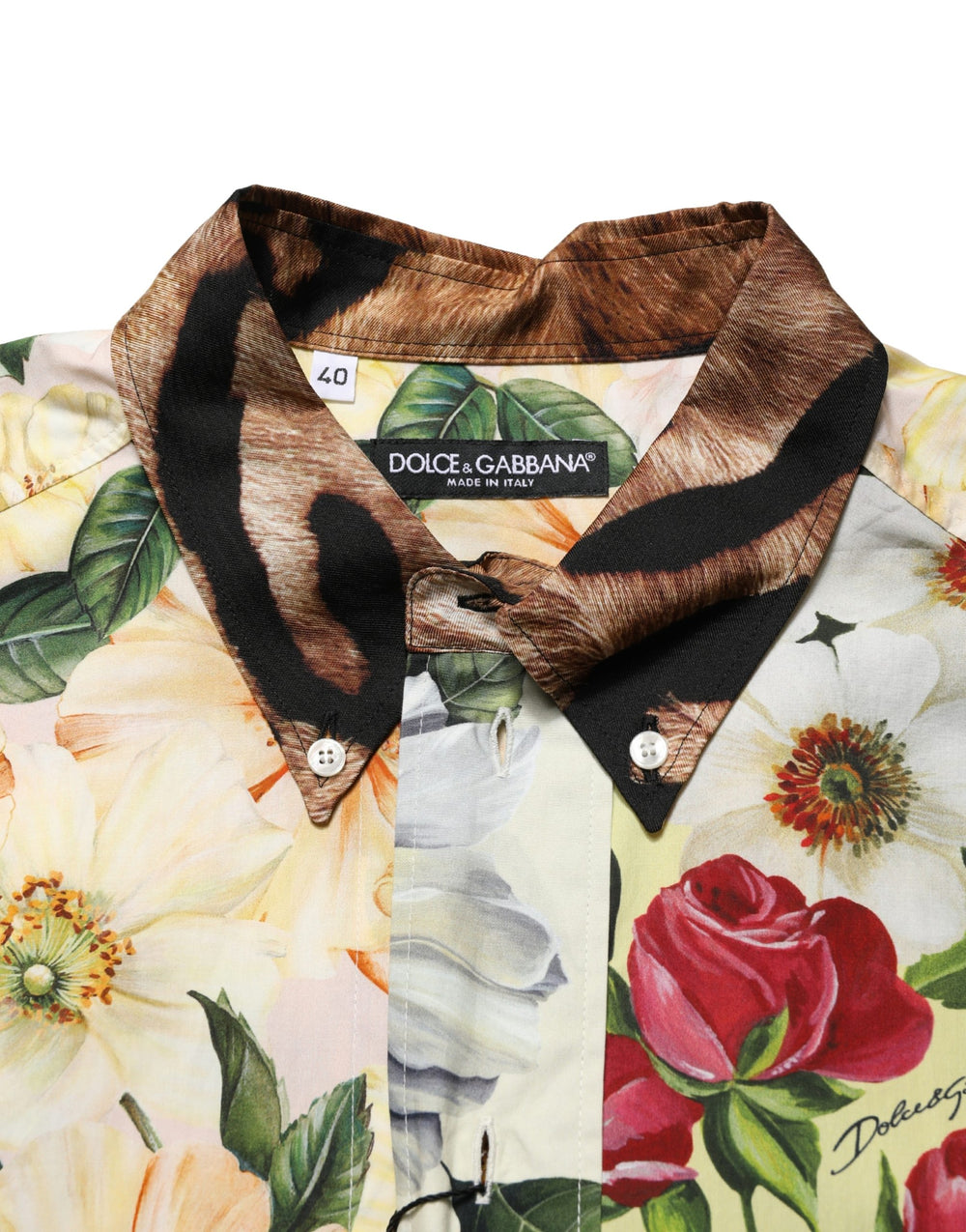 Dolce & Gabbana Floral Animal Print Collared Shirt in Multicolor