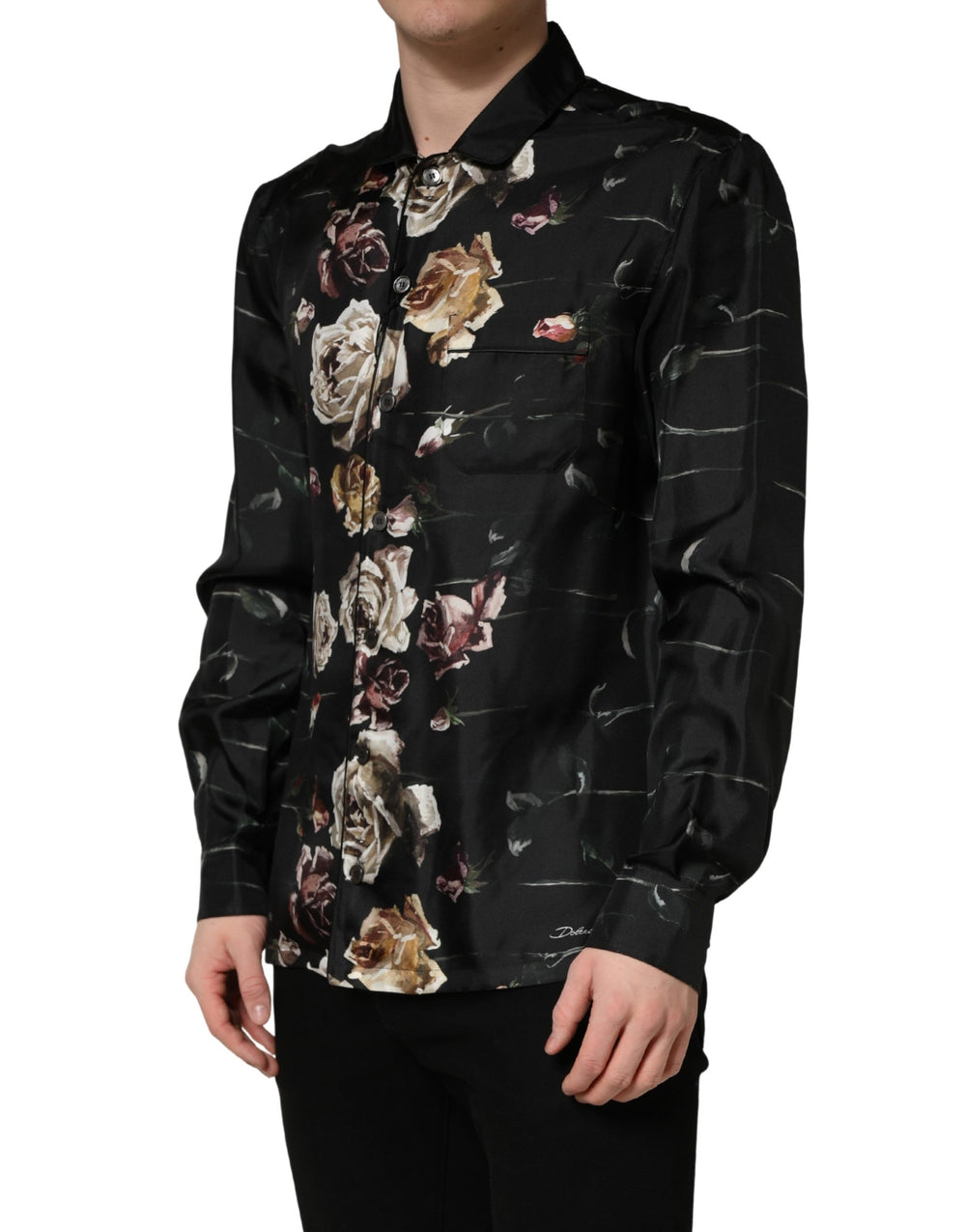 Dolce & Gabbana 100% Silk Floral Print Shirt in Black