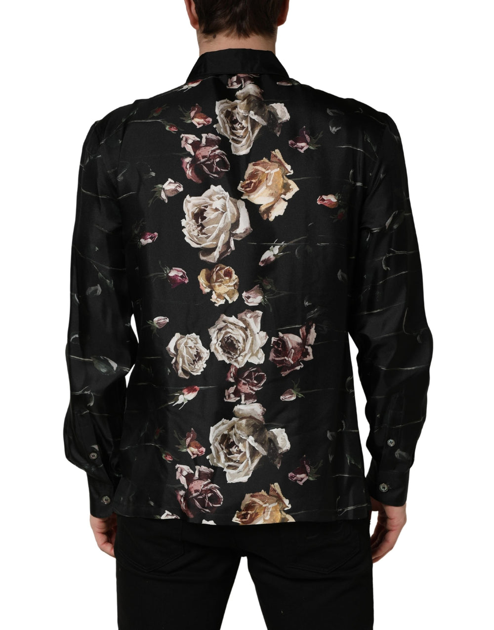 Dolce & Gabbana 100% Silk Floral Print Shirt in Black