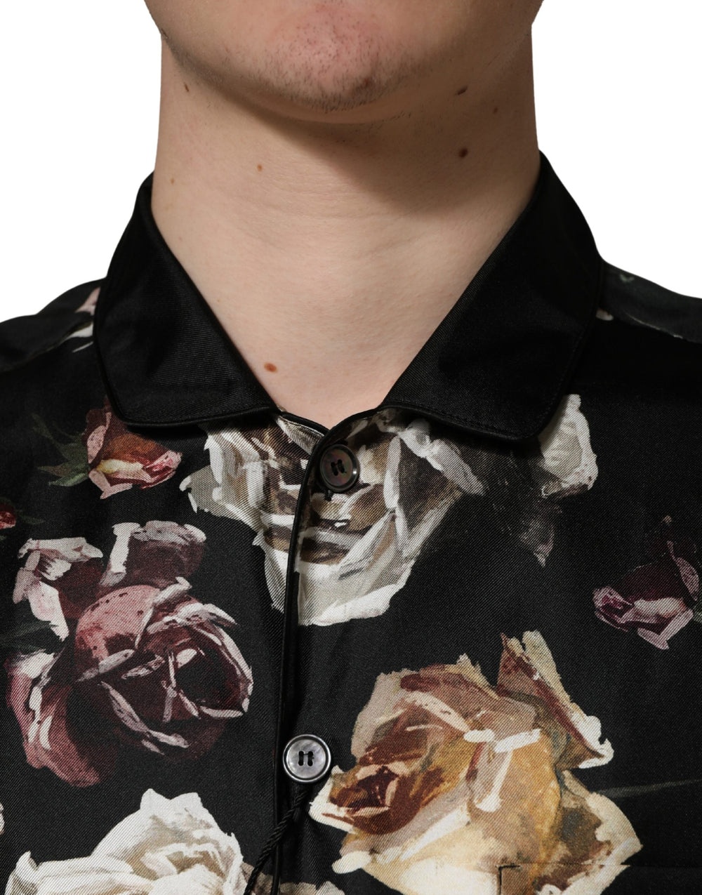 Dolce & Gabbana 100% Silk Floral Print Shirt in Black
