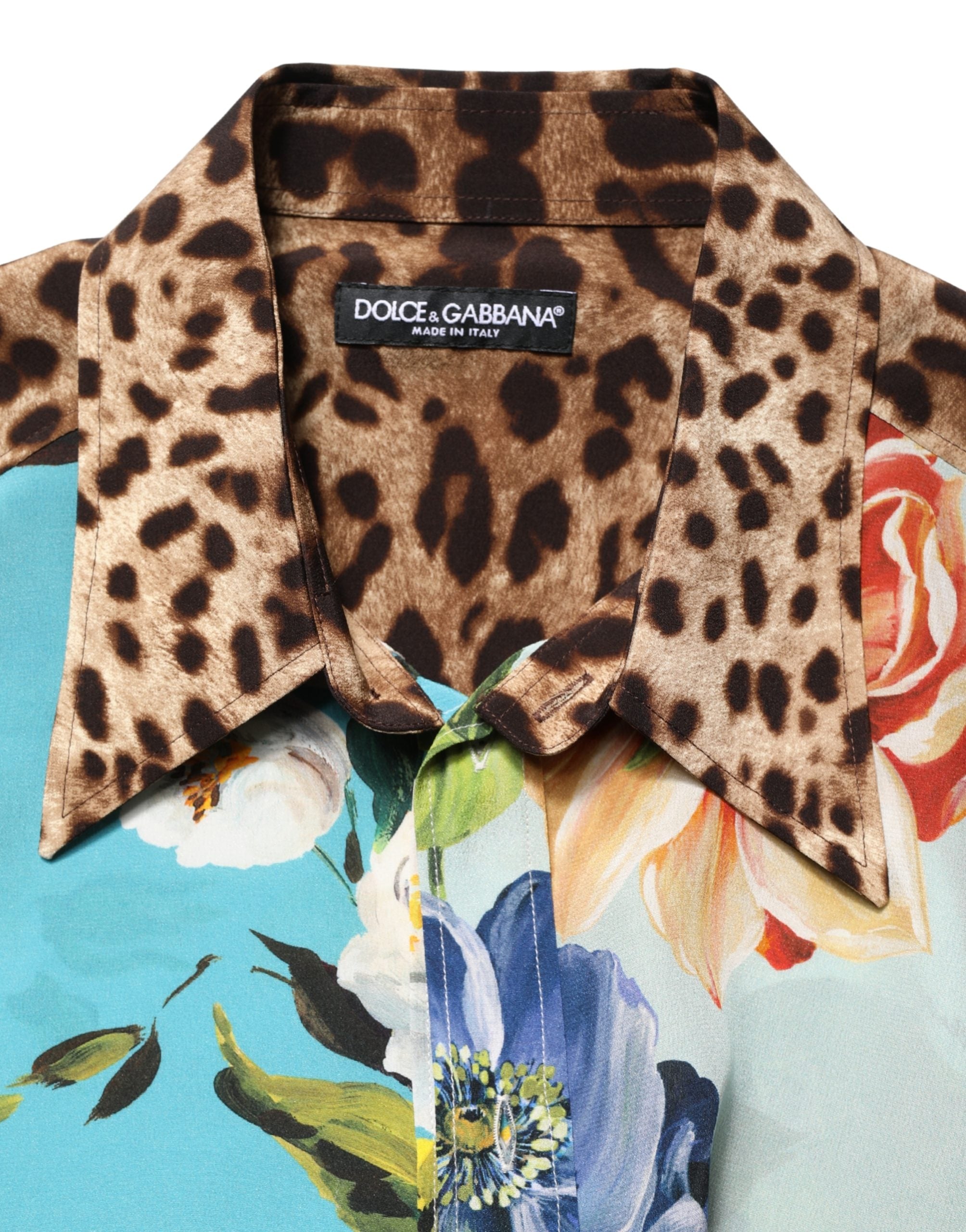 Dolce & Gabbana Floral Animal Print Collared Shirt in Multicolor