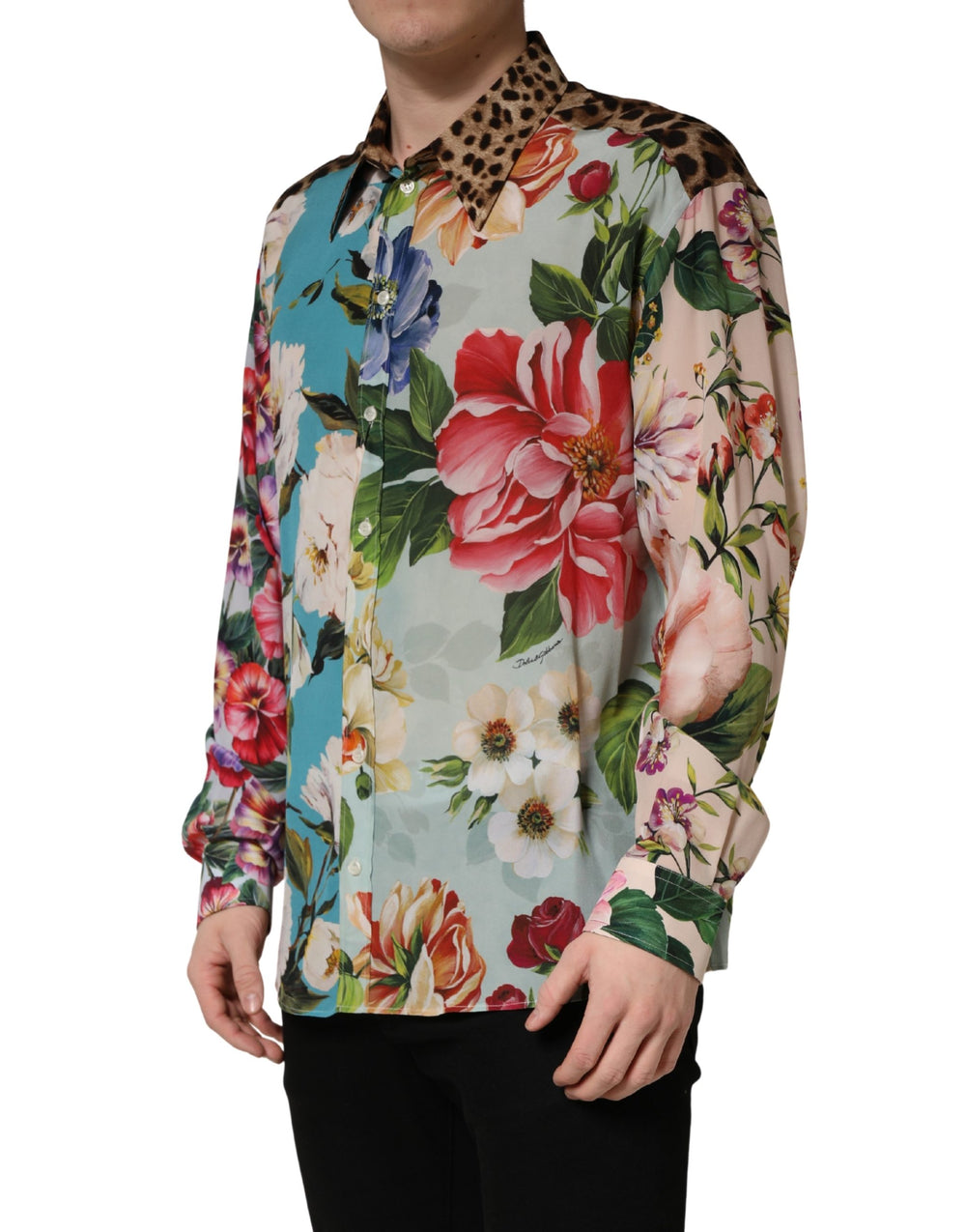 Dolce & Gabbana Floral Animal Print Collared Shirt in Multicolor