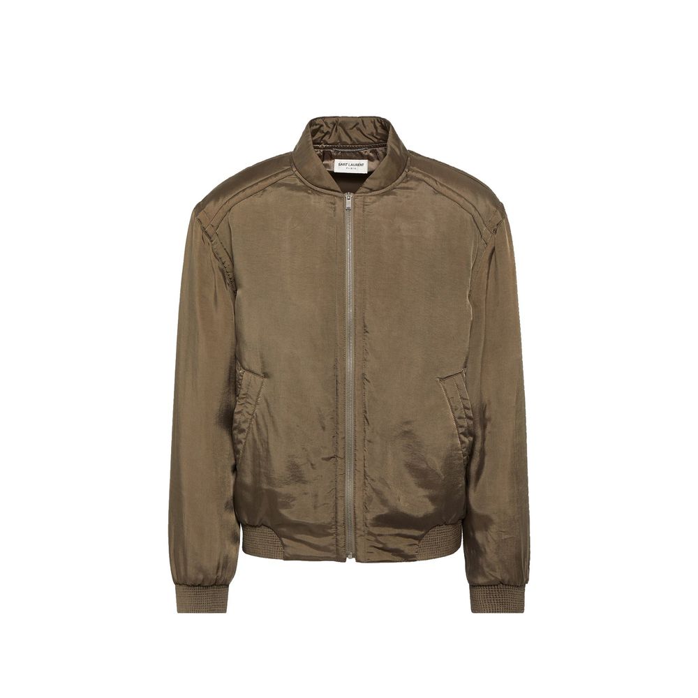 Saint Laurent Cupro Bomber Jacket in Green