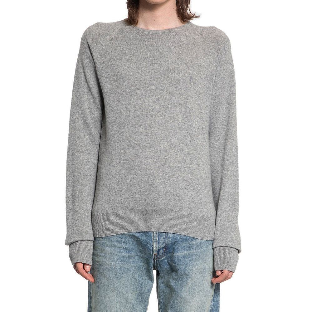 Saint Laurent 100% Cashmere Crew-Neck Sweater in Grey