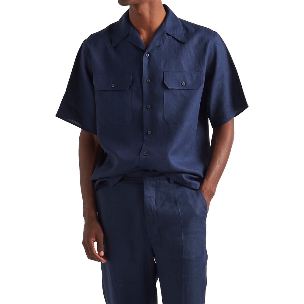 Prada Πουκάμισο από 100% λινό με Cuban Collar σε Μπλε