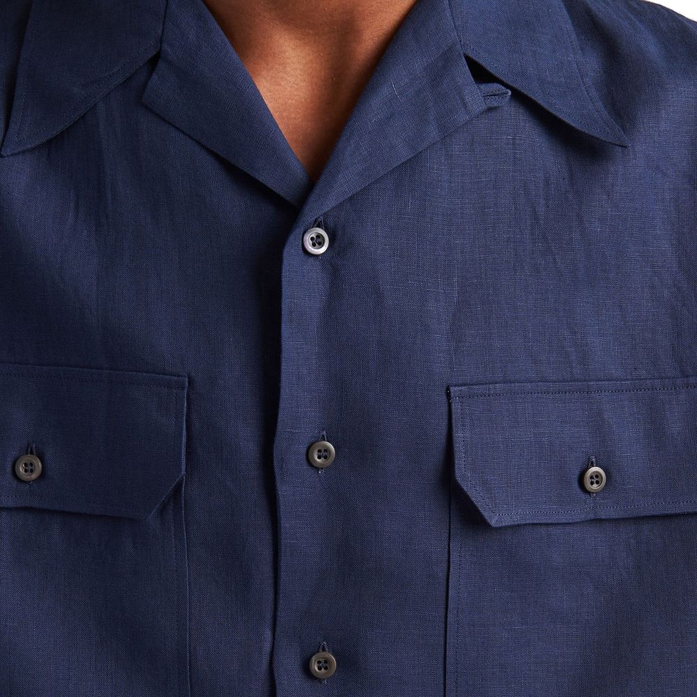 Prada Πουκάμισο από 100% λινό με Cuban Collar σε Μπλε