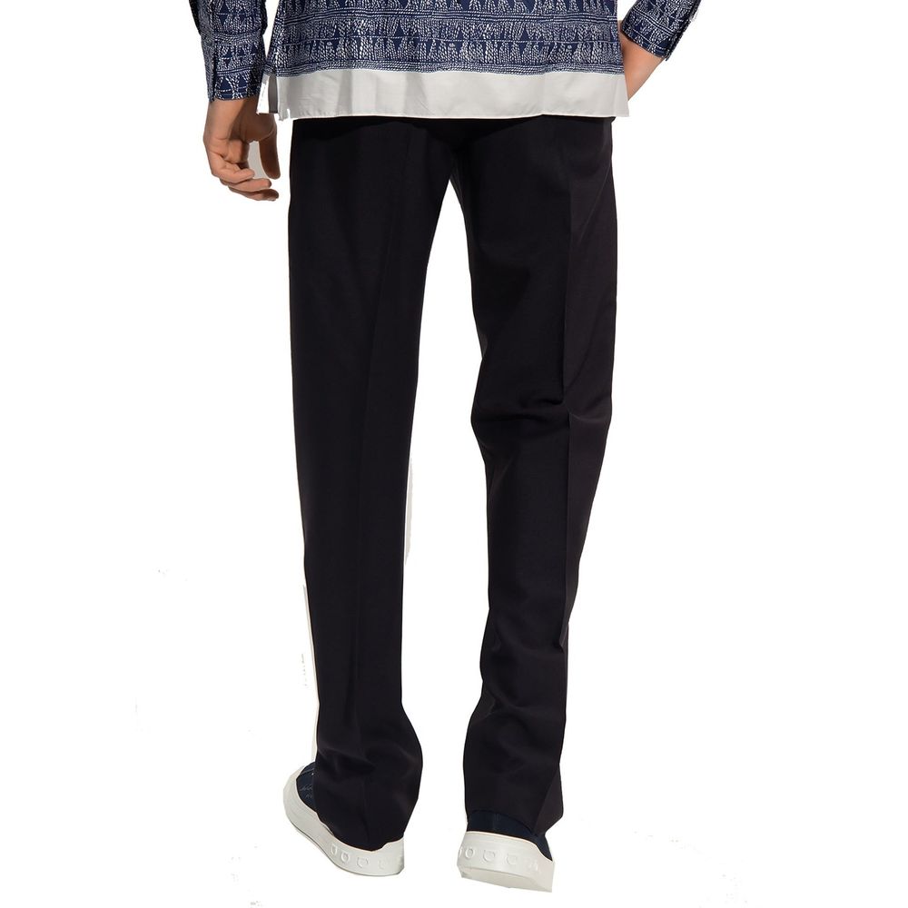 Ferragamo Silk-Cotton Blend Trousers in Blue