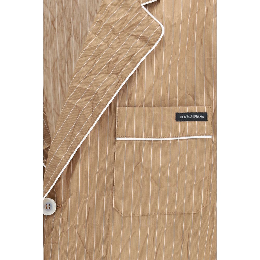 Dolce & Gabbana Linen Shirt-Style Robe in Beige