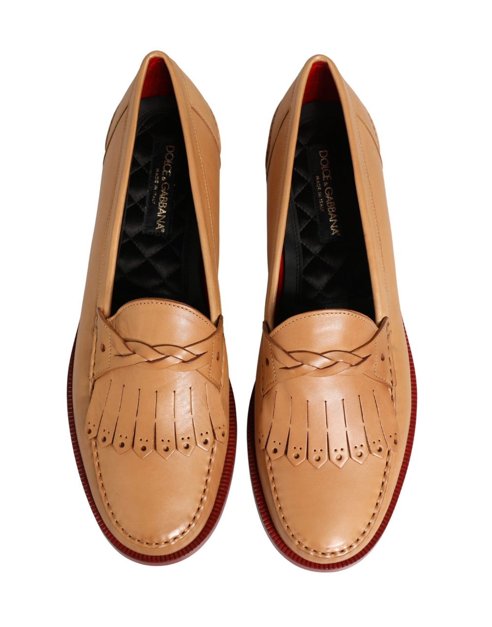 Dolce & Gabbana Leather Tassel Loafers in Beige