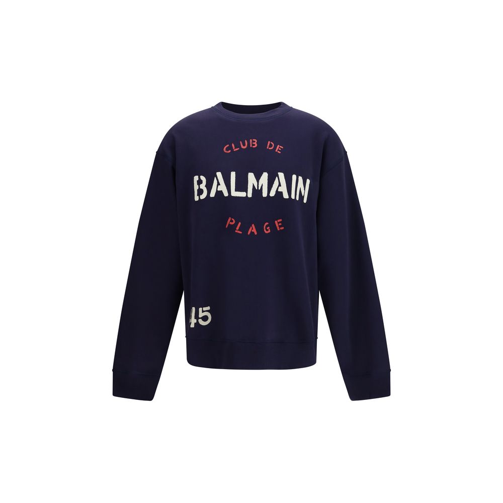 Balmain Cotton Fleece Sweatshirt in Blue