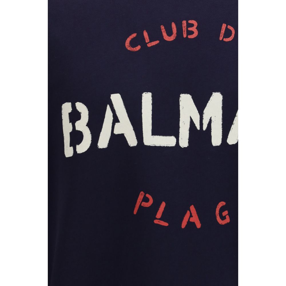 Balmain Cotton Fleece Sweatshirt in Blue