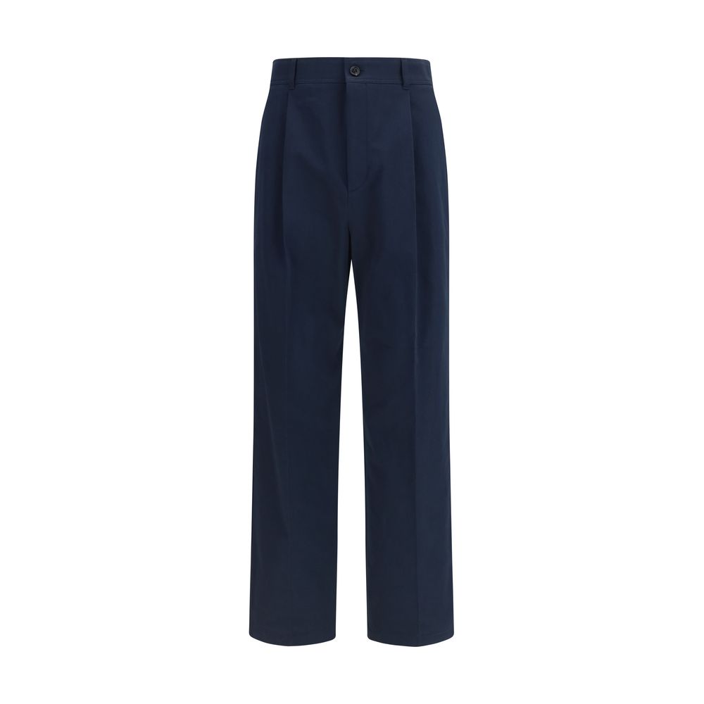 Valentino Blue Cotton Straight Trousers