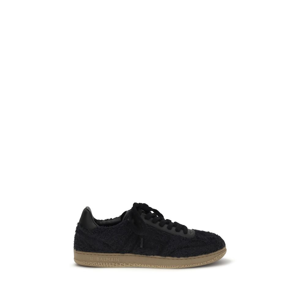 Balmain Swan Black Suede Leather Low Top Sneakers Soft Textured Upper