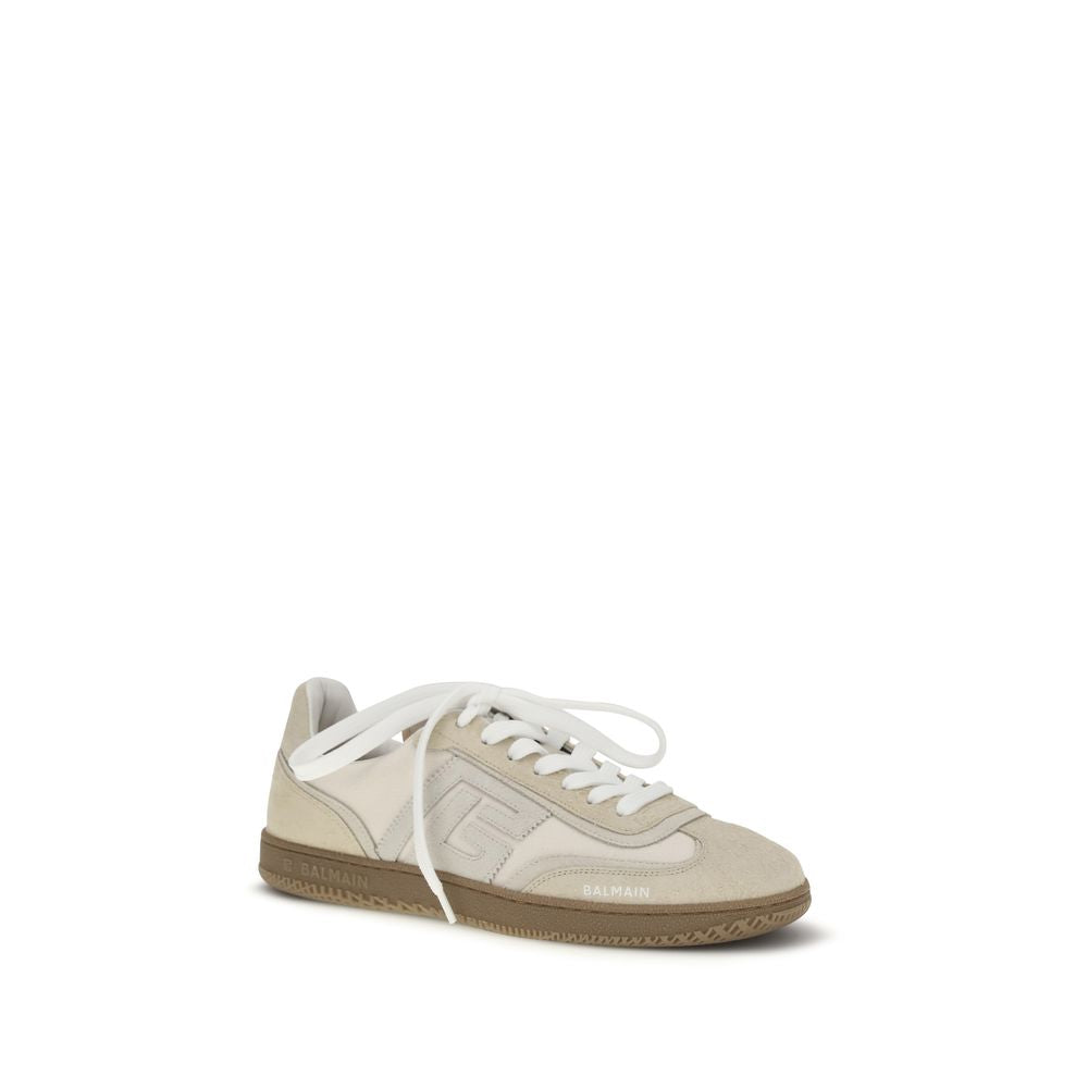 Balmain Swan Deerskin Suede Lace-Up Sneakers in Beige