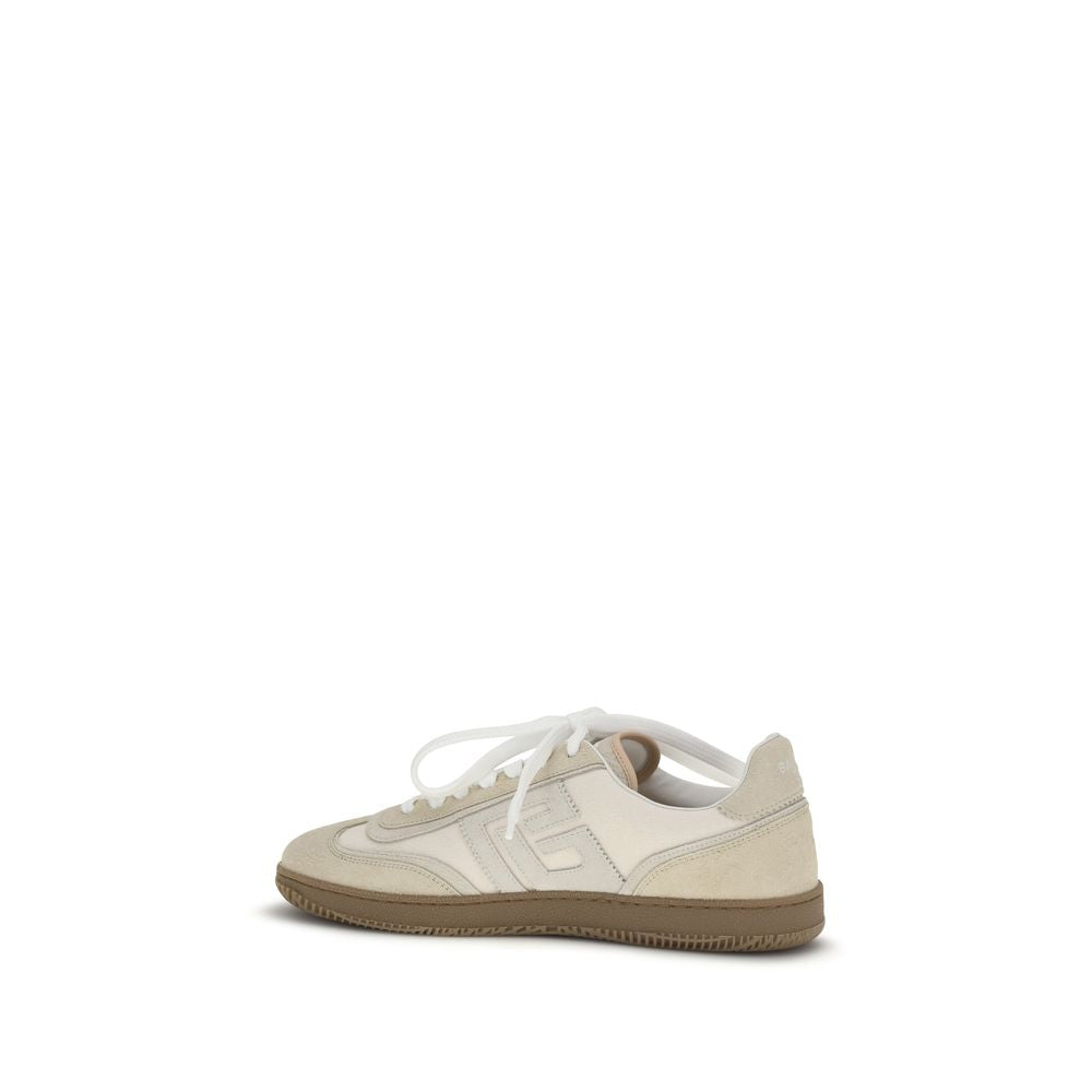Balmain Swan Deerskin Suede Lace-Up Sneakers in Beige