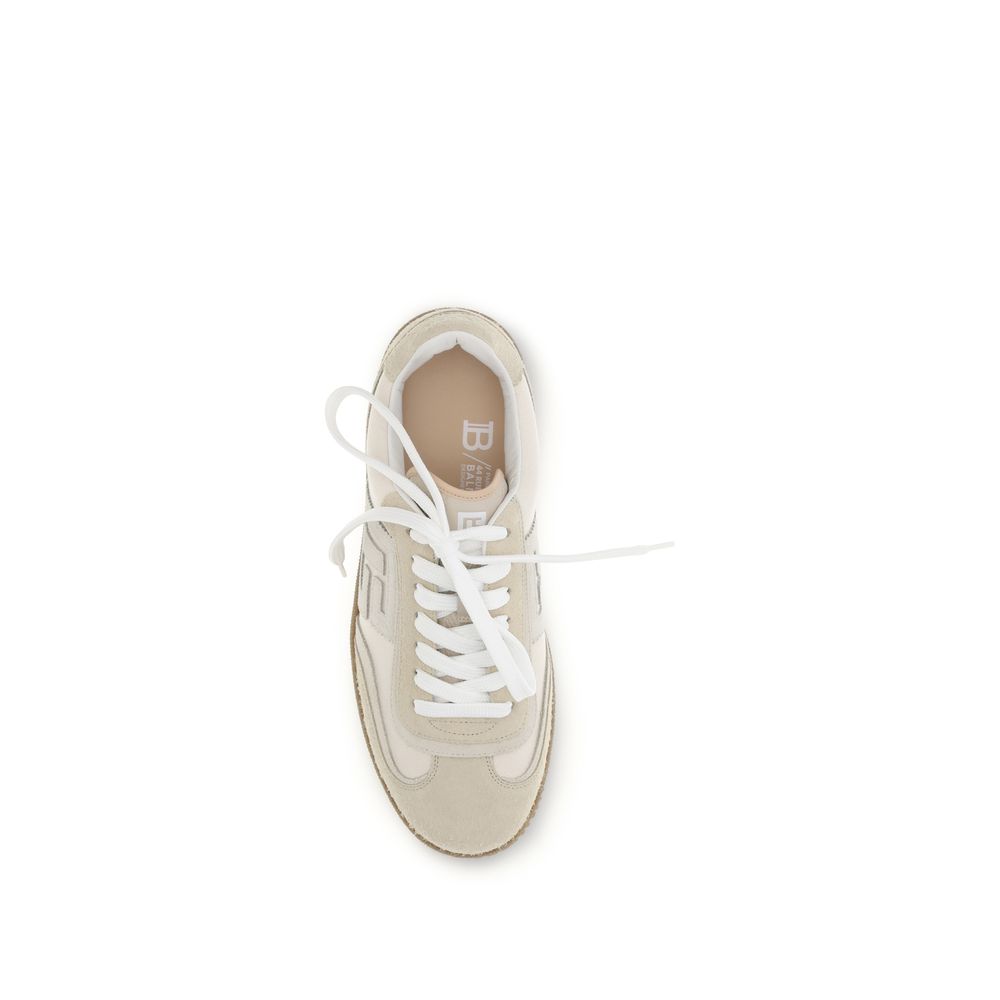 Balmain Swan Deerskin Suede Lace-Up Sneakers in Beige