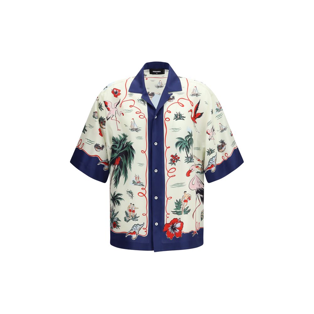 Dsquared2 Aloha Silk Shirt Multicolor Print For Summer Wear