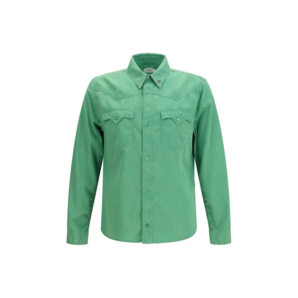 Versace Bicolor Cotton Short Sleeve Shirt With Medusa Head Detail