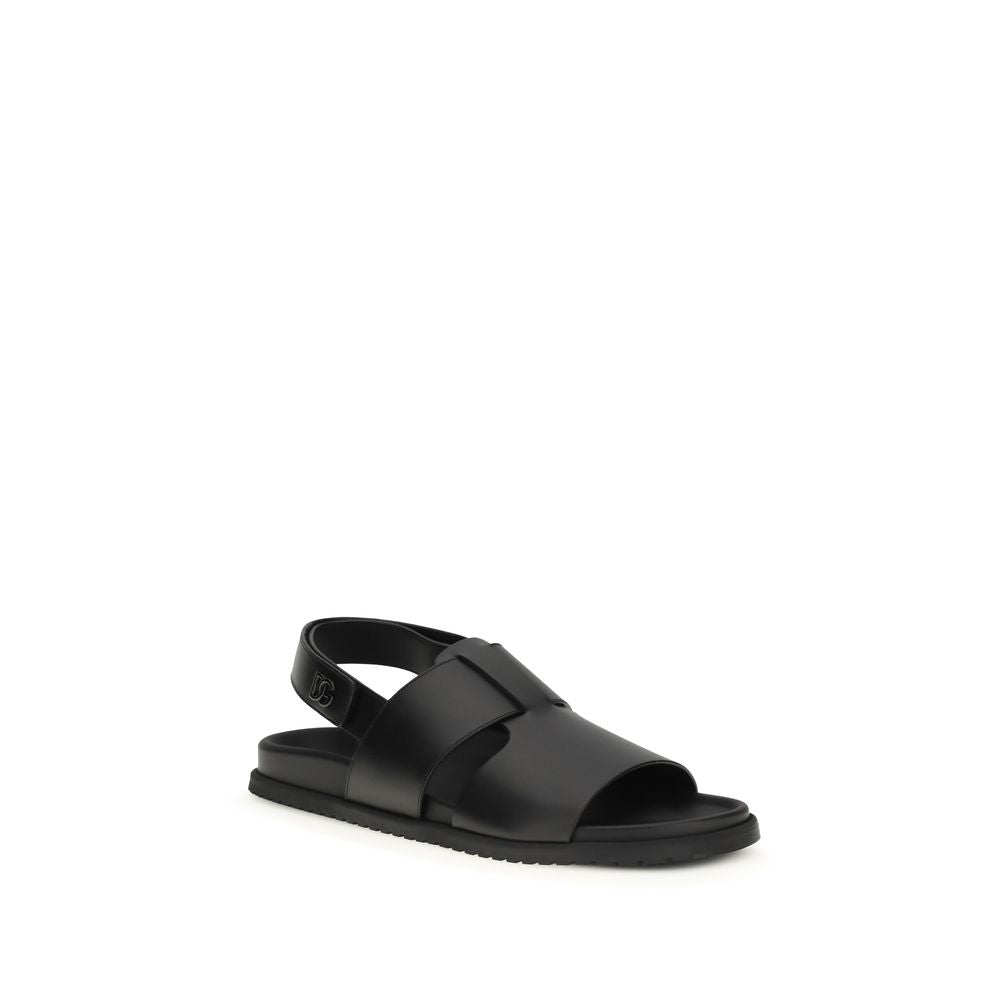 Dolce & Gabbana Calf Suede Flat Sandals in Black