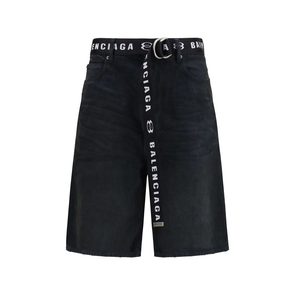 Balenciaga Distressed Cotton Bermuda Shorts in Black