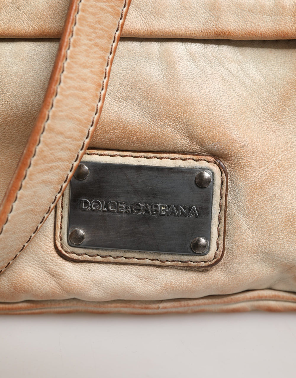 Dolce & Gabbana Leather Shoulder Bag in Beige