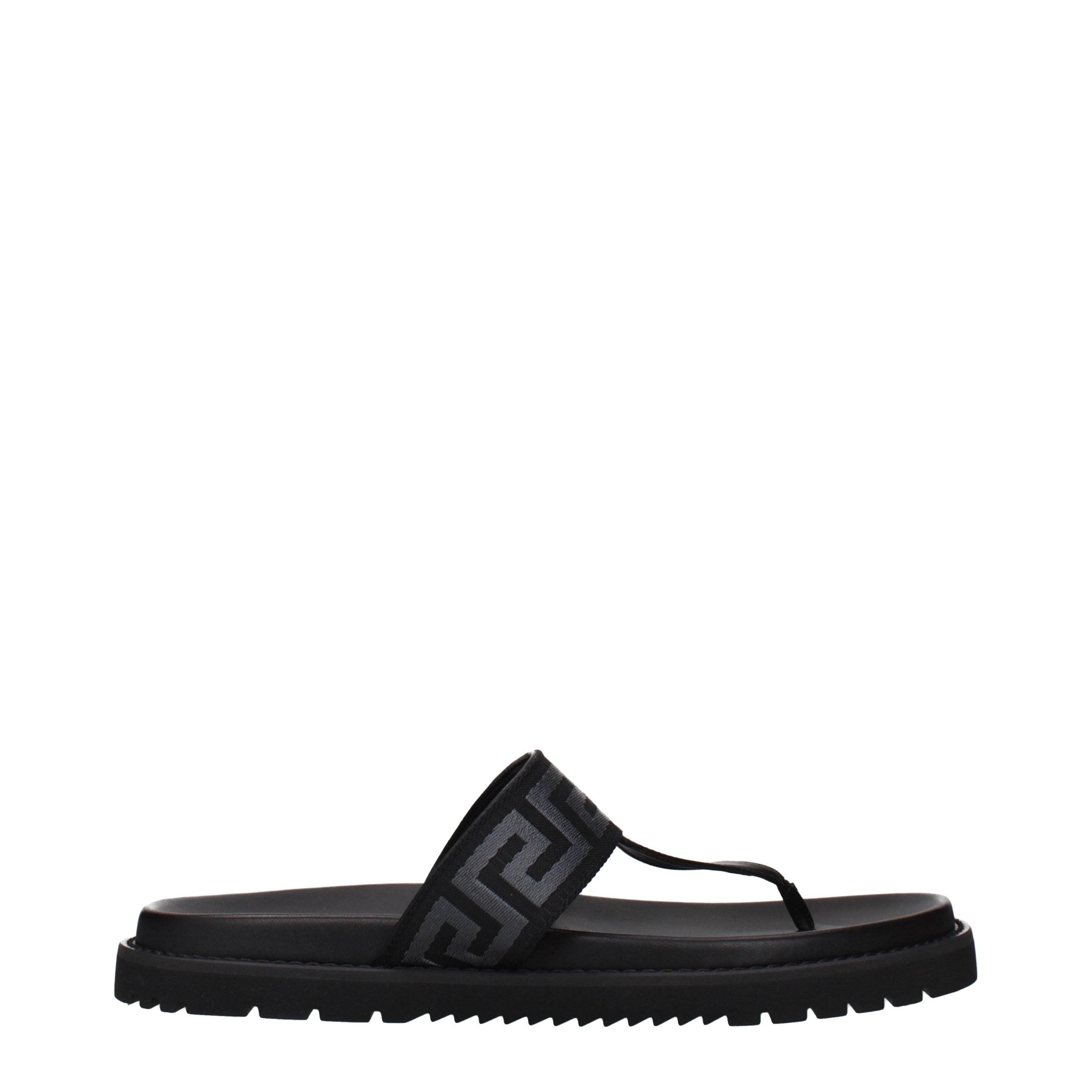 Versace Textured Fabric Flip-Flop Sandals in Black