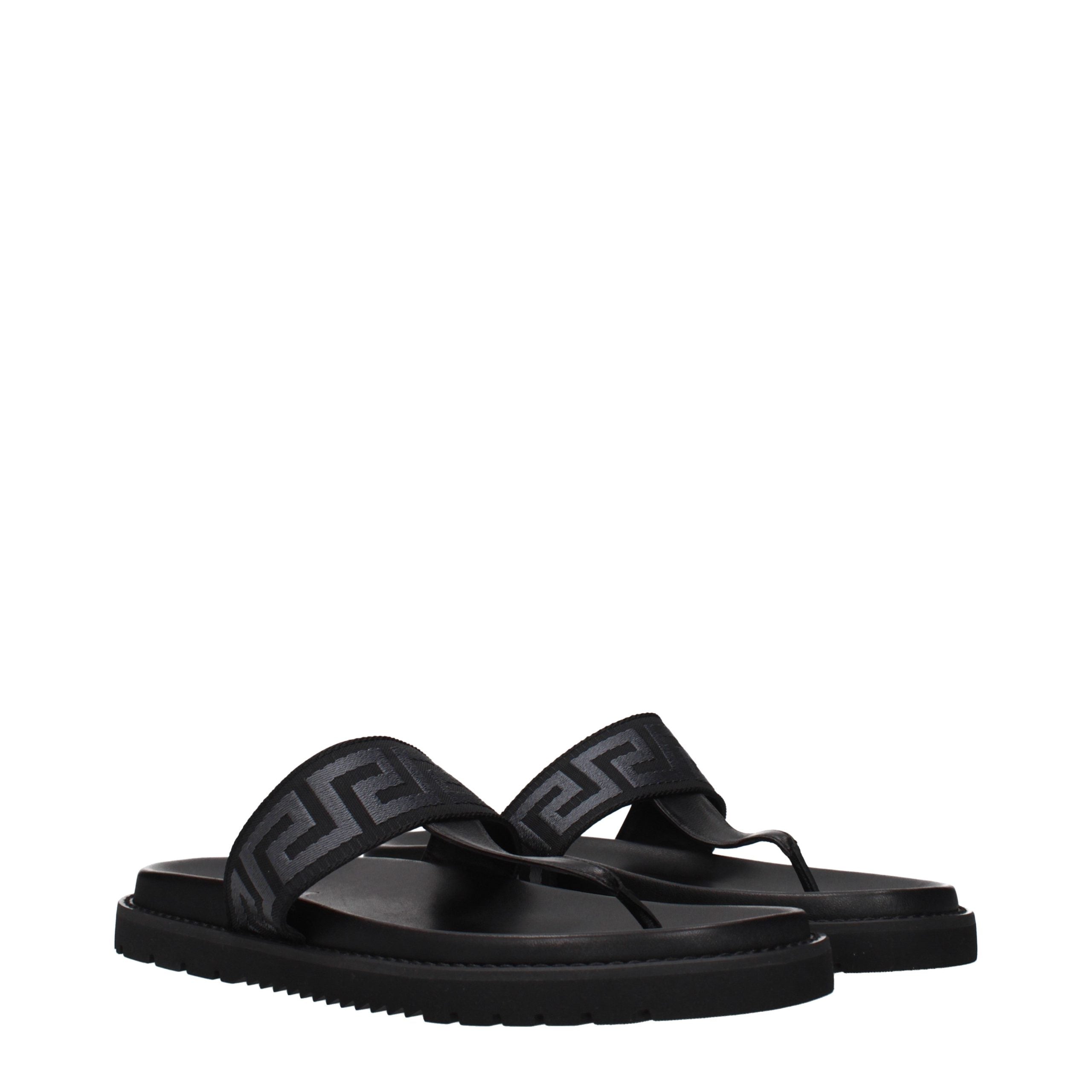 Versace Textured Fabric Flip-Flop Sandals in Black