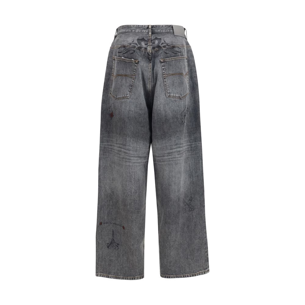 Balenciaga Cotton Denim Baggy Couture Trousers in Grey