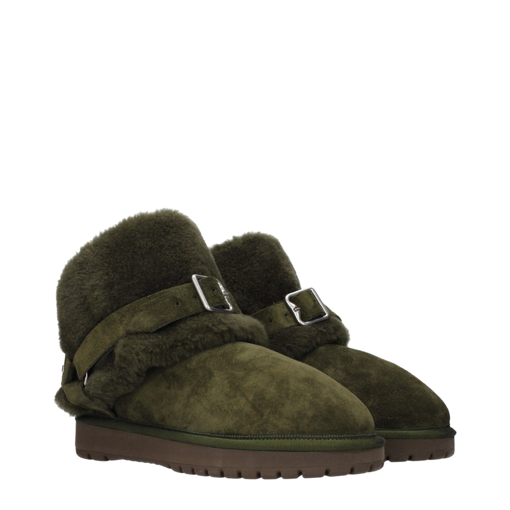 Burberry Suede Shearling-Lined Ankle Boots in Green