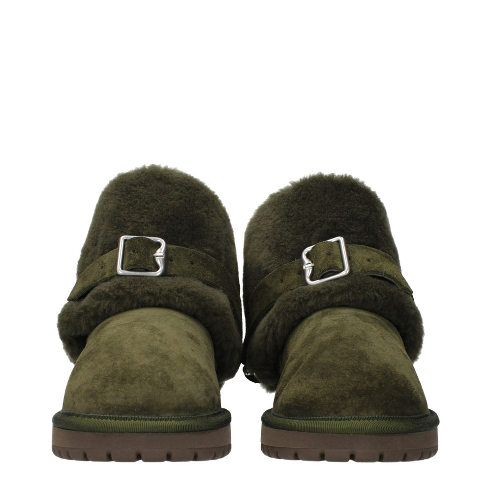 Burberry Suede Shearling-Lined Ankle Boots in Green