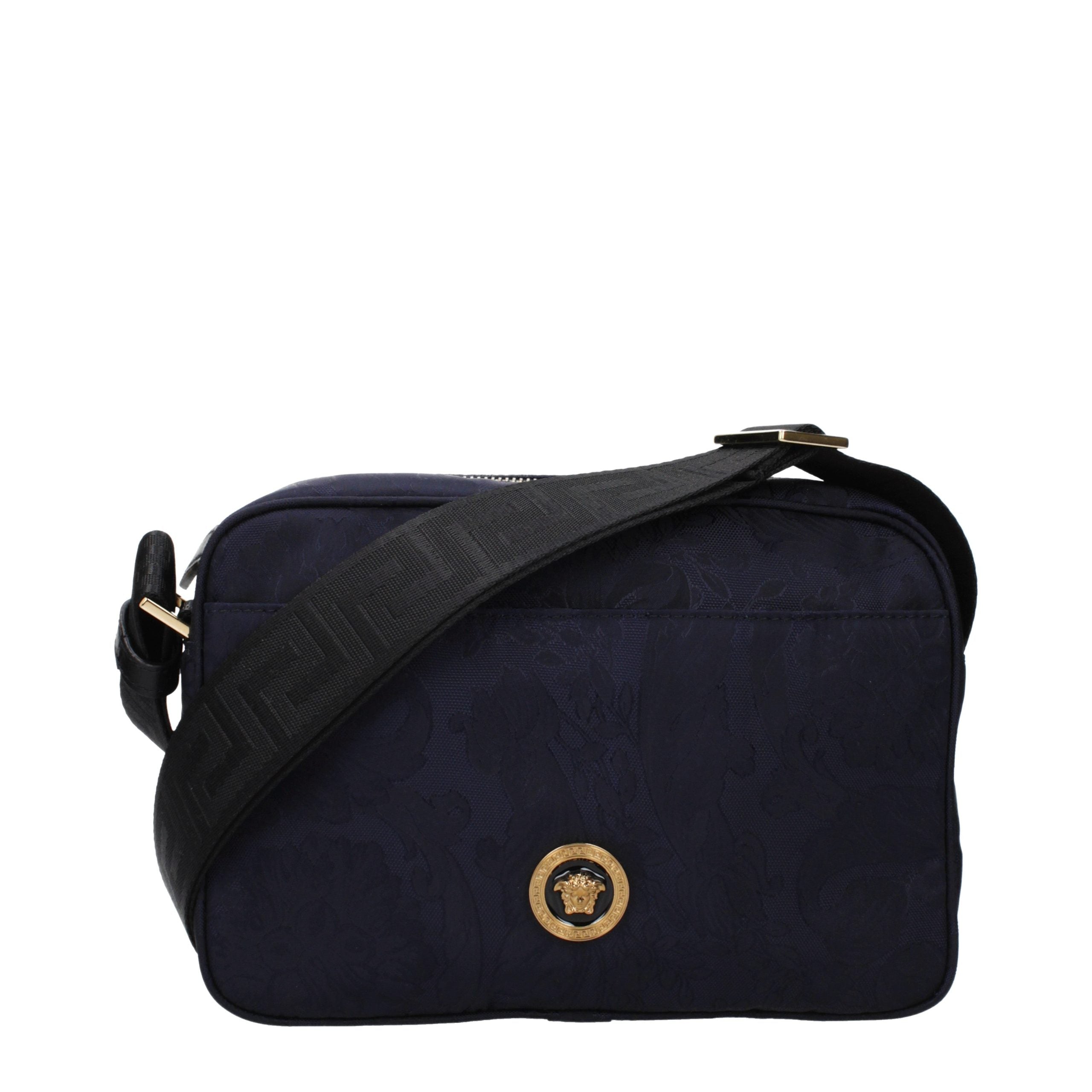 Versace Crossbody Bag in Textured Fabric in Blue