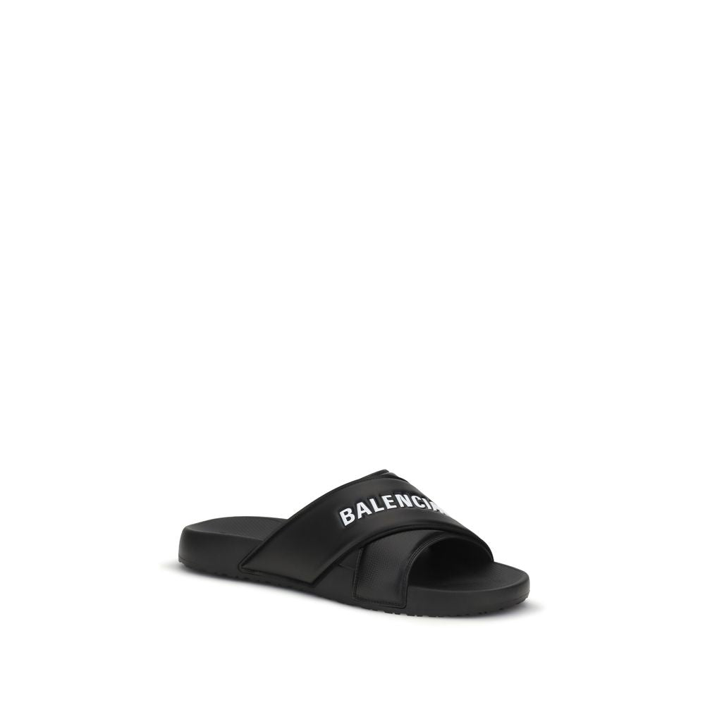 Balenciaga Rubber Cross Slides in Black