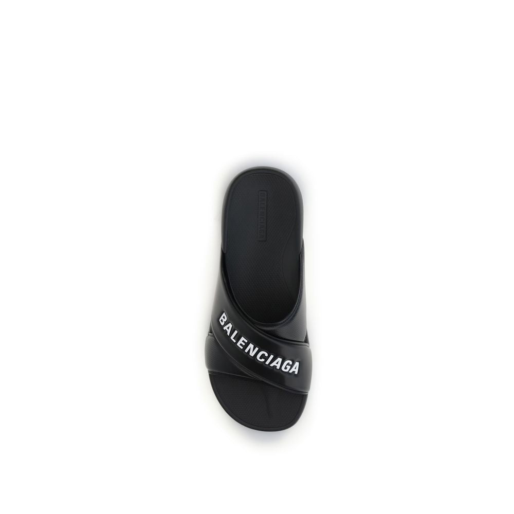 Balenciaga Rubber Cross Slides in Black