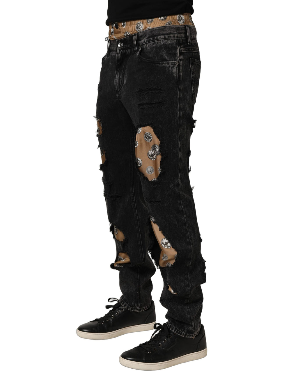 Dolce & Gabbana Black Distressed Cotton Straight Jeans