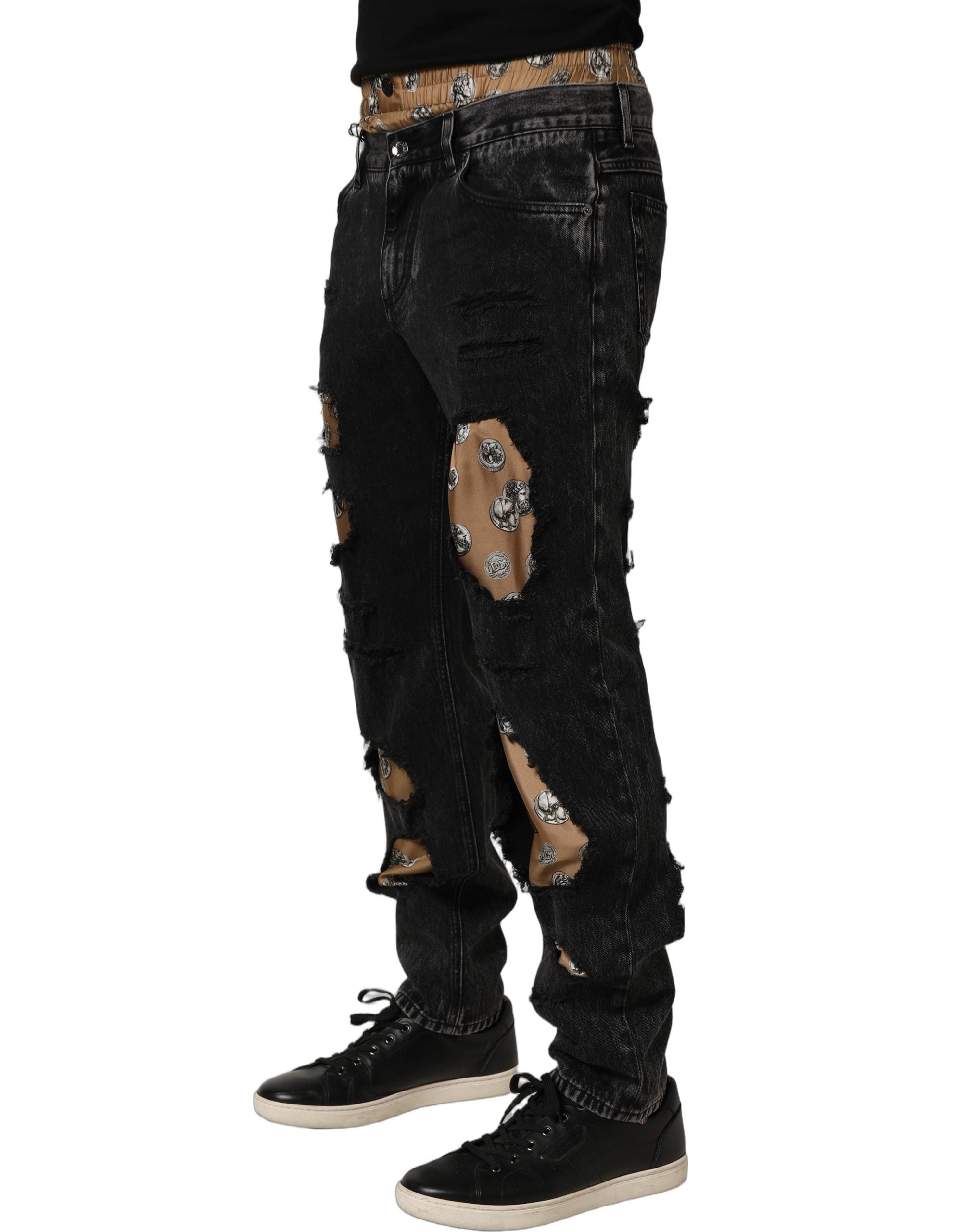 Dolce & Gabbana Βαμβακερό Straight Jeans σε Μαύρο με Φθορές