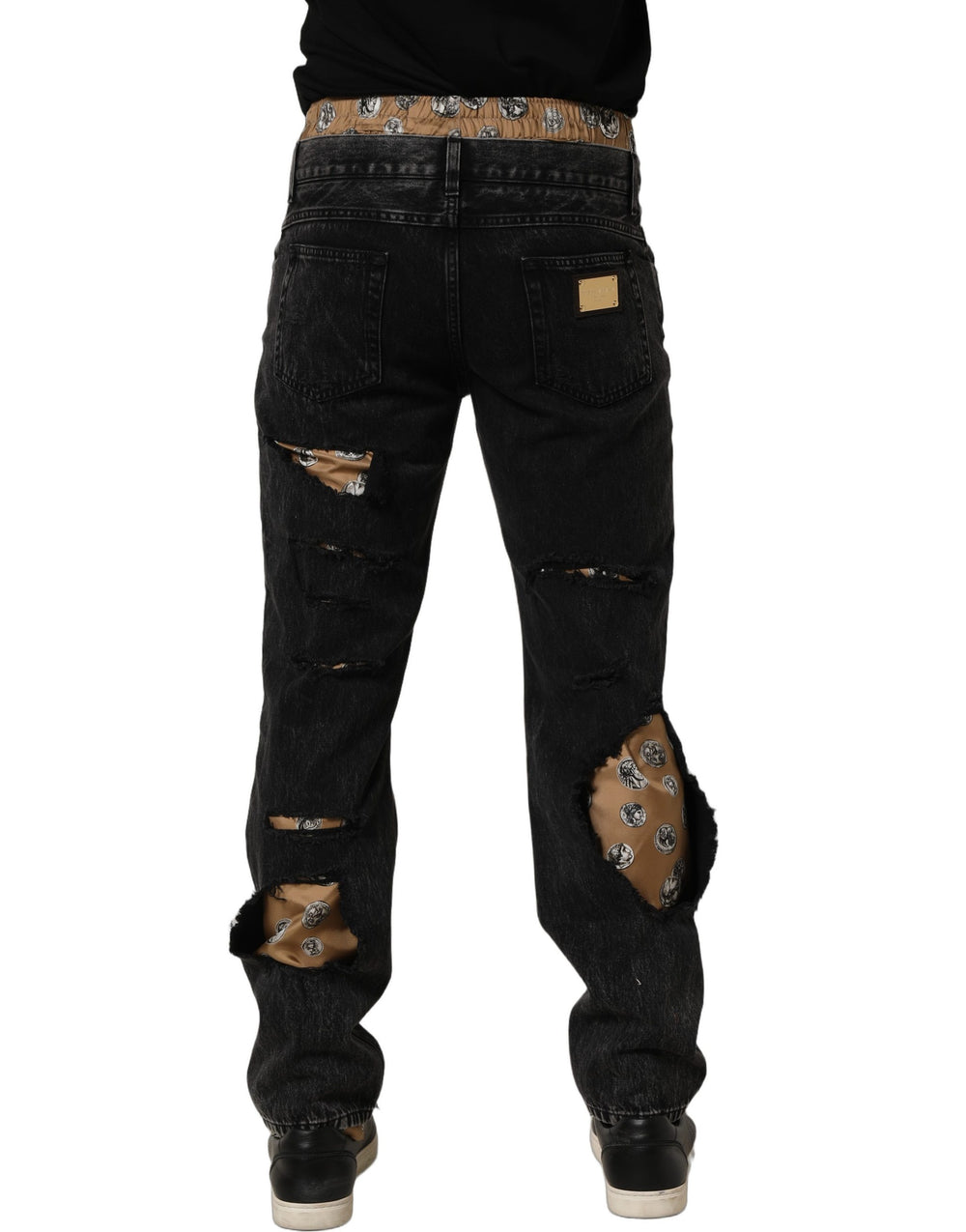Dolce & Gabbana Black Distressed Cotton Straight Jeans