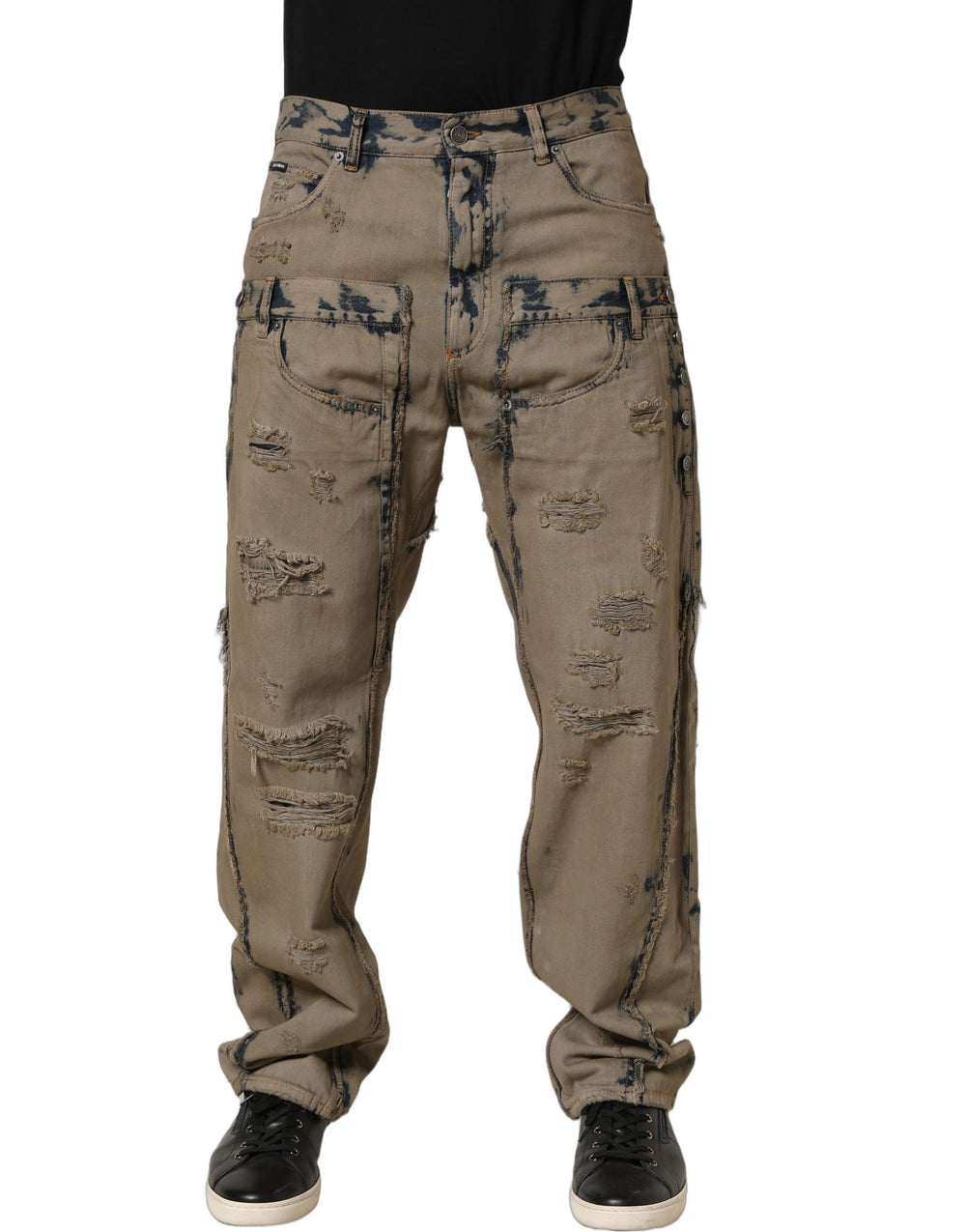 Dolce & Gabbana Bleached Deconstructed Denim Jeans in Beige