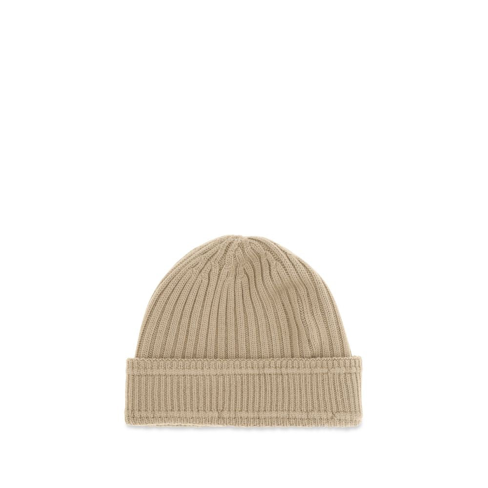 Burberry 100% Merino Wool Ribbed Beanie in Beige