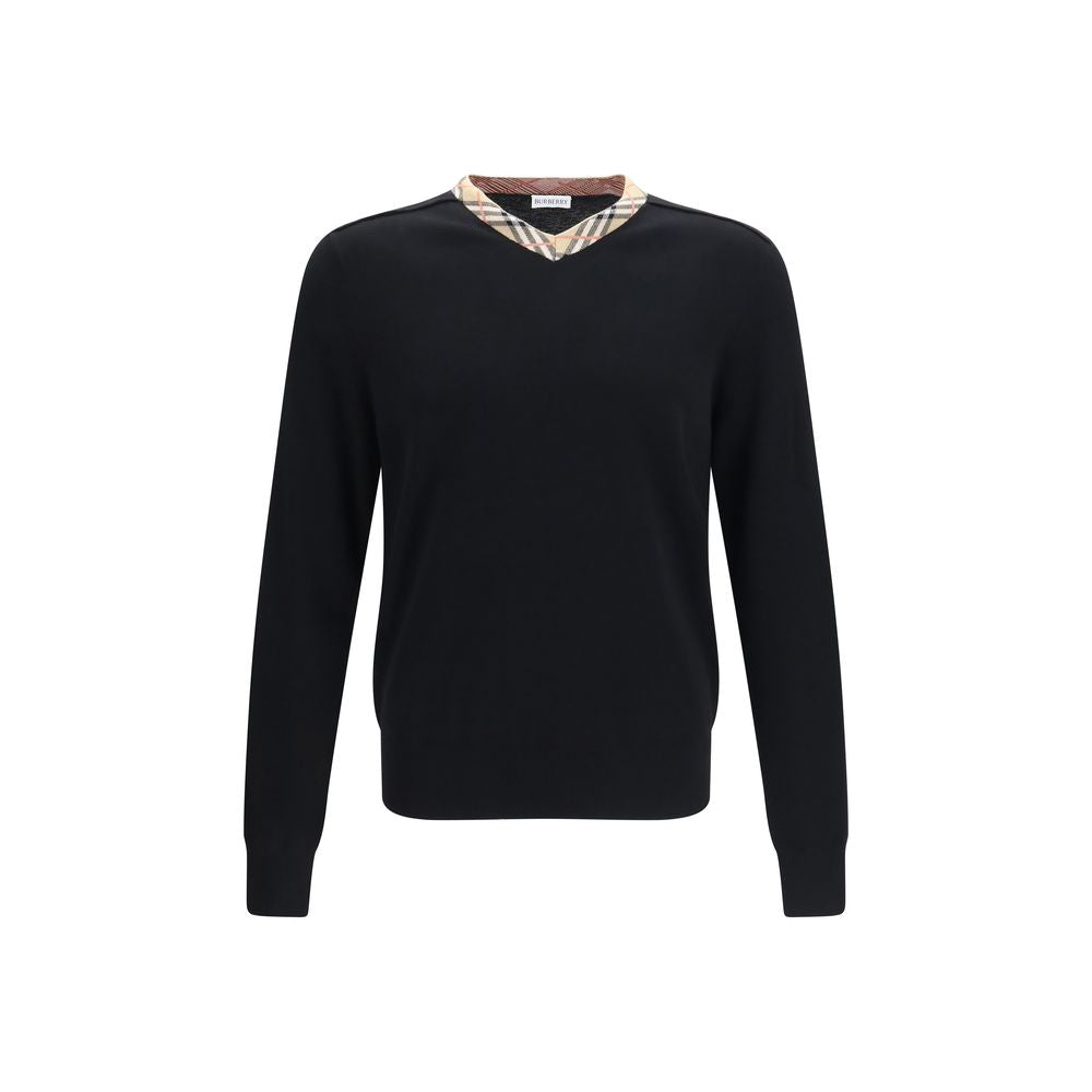 Burberry 100% Merino Wool V-Neck Sweater in Black