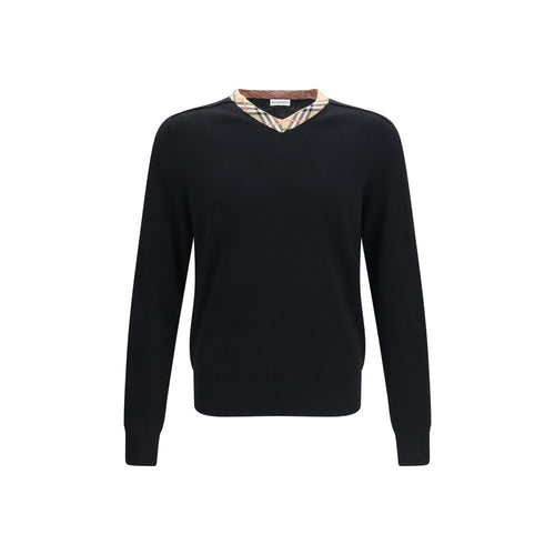 Burberry 100% Merino Wool V-Neck Sweater in Black mens luxury fashion - Mens Edit