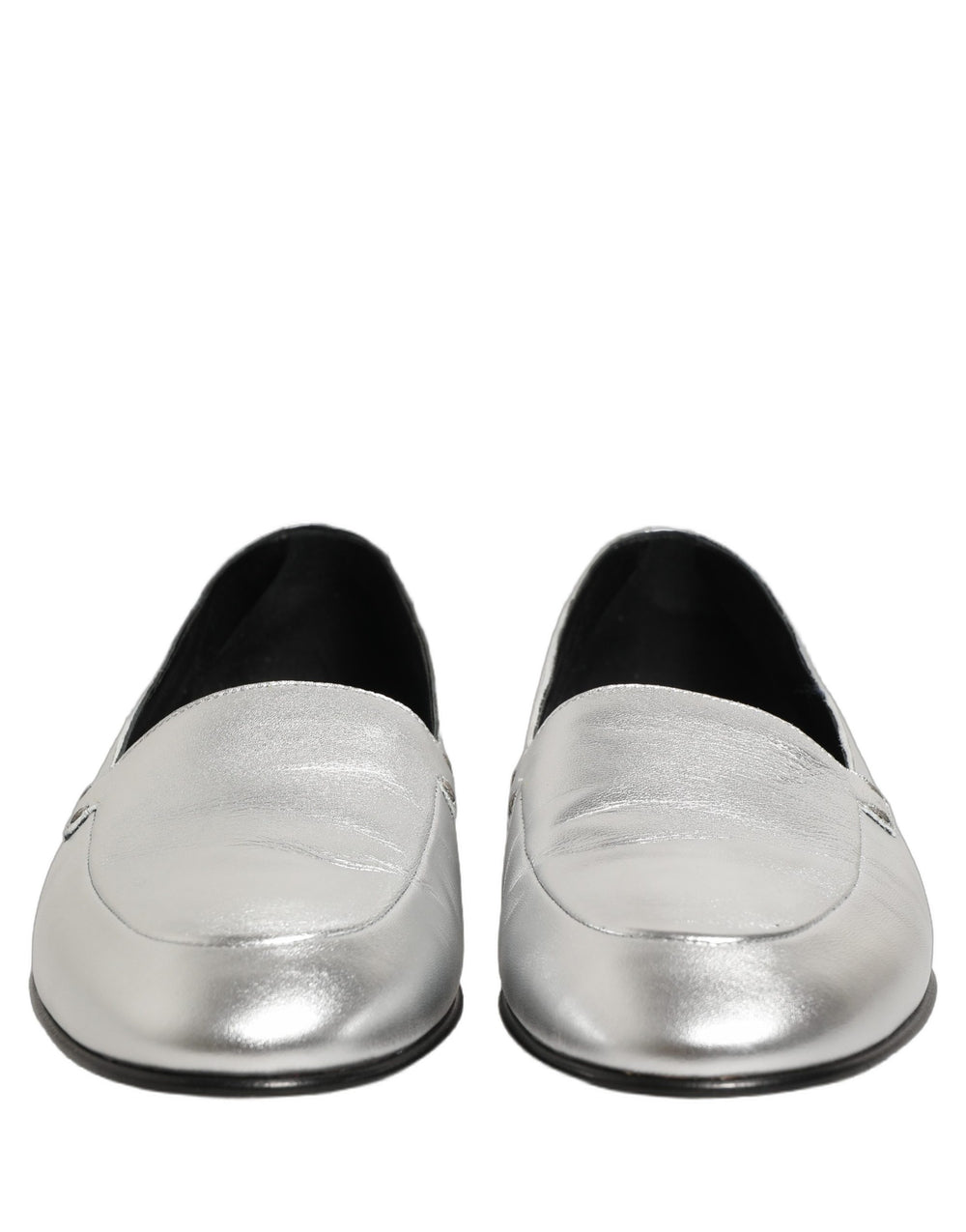 Dolce & Gabbana Silver Leather Slip-On Loafers