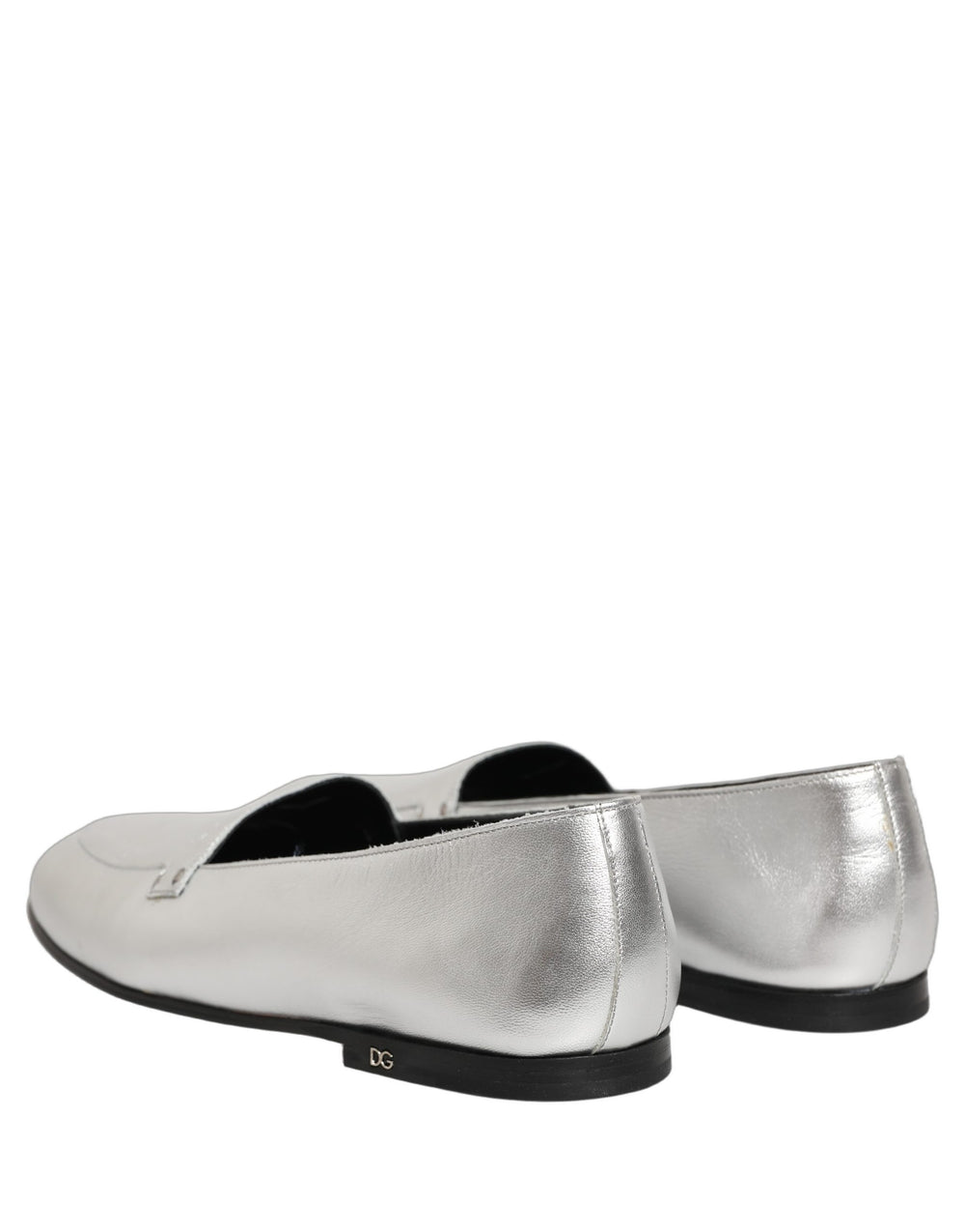 Dolce & Gabbana Silver Leather Slip-On Loafers
