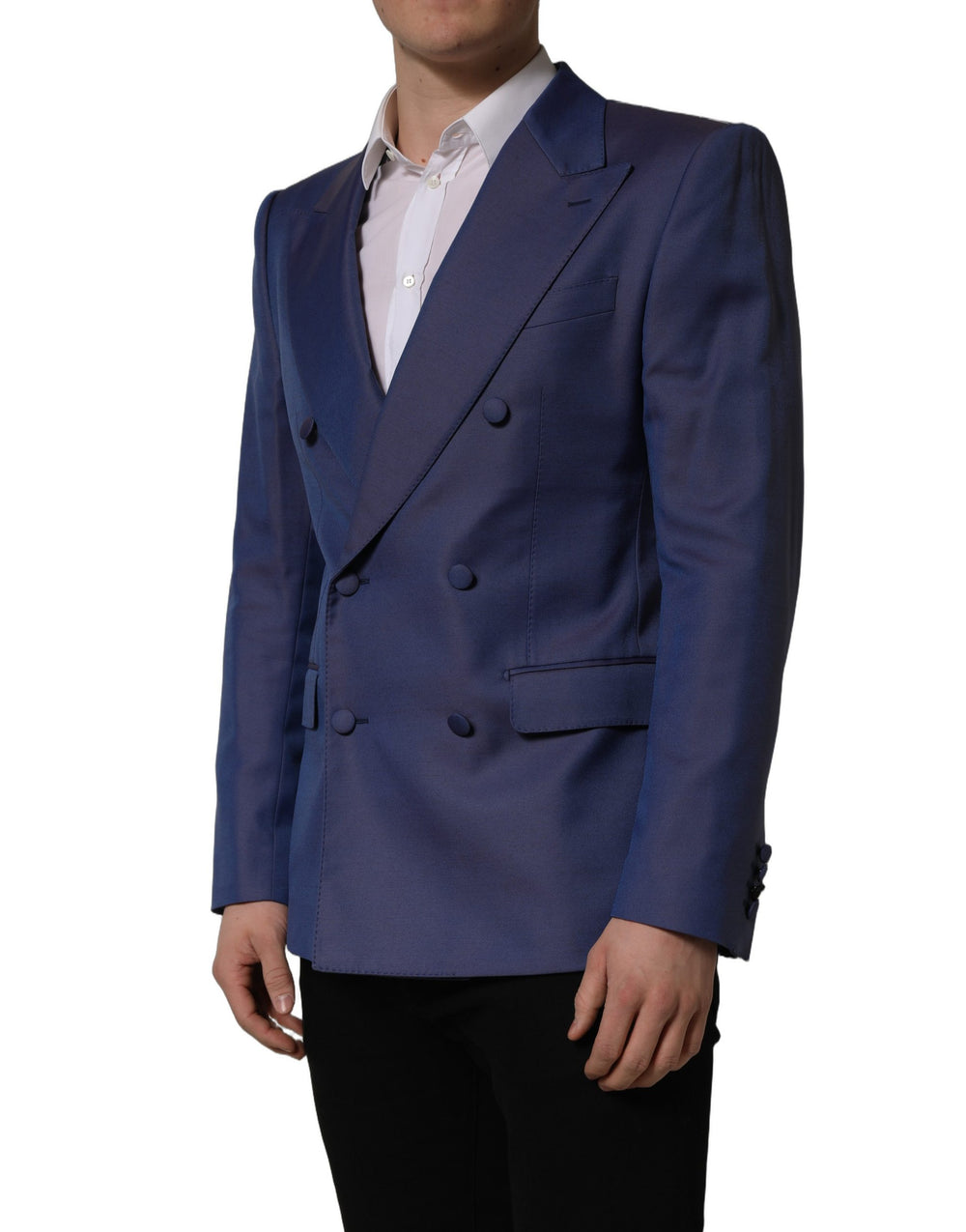 Dolce & Gabbana Virgin Wool Blend Double-Breasted Blazer in Blue