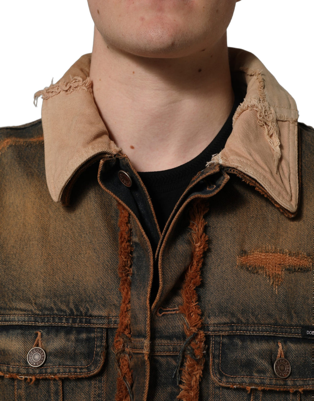 Dolce & Gabbana Multicolour Raw Cut Panelled Denim Jacket