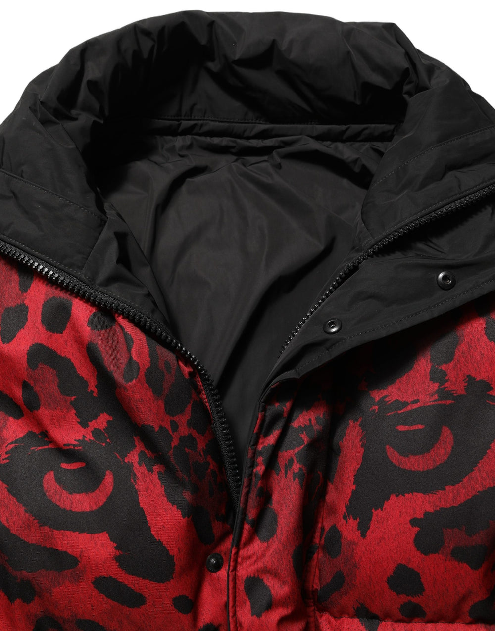 Dolce & Gabbana Reversible Animal Print Puffer Jacket in Red and Black